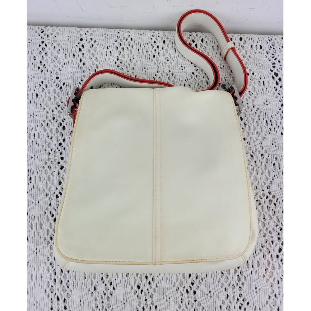 Coach Courier  Nylon Leather Messenger Bag Purse J3K-6253 White & Red
